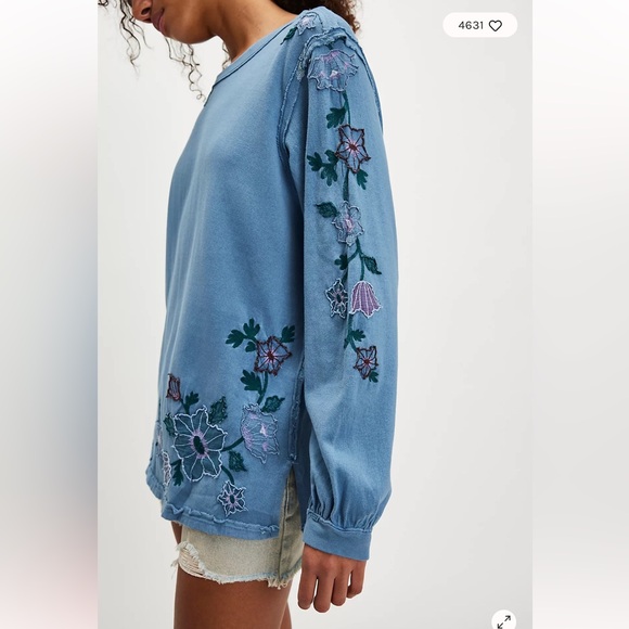 Free People Tops - Free People Violet Vines Embroidered Floral Long Sleeve Top